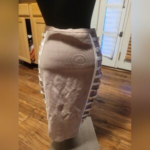 Chic Beige Pencil Skirt with Side Buckles